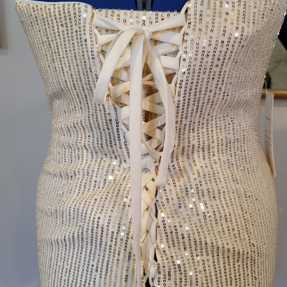 NWT Wear Your Love Gold Sequin Beige Dress Size 16 - Picture 6 of 7